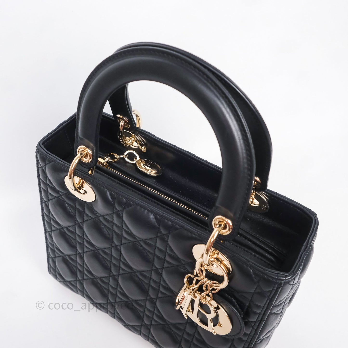 Christian Dior Medium Lady Dior Navy Lambskin Gold Hardware