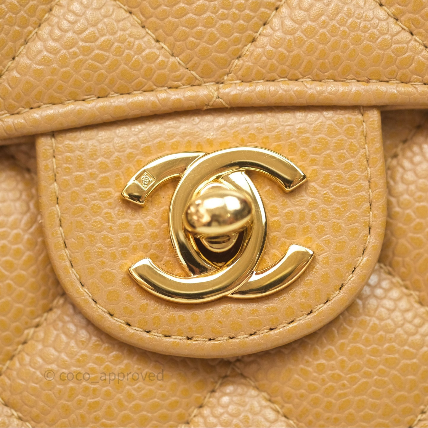 Chanel Vintage Mini Square Quilted Beige Caviar 24K Gold Hardware