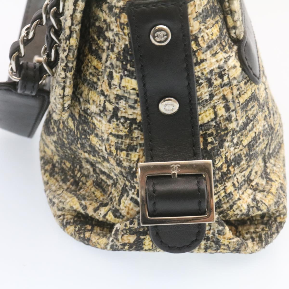 CHANEL Camellia Icon Turn lock Chain Flap ShoulderBag Beige Black CC  24396A