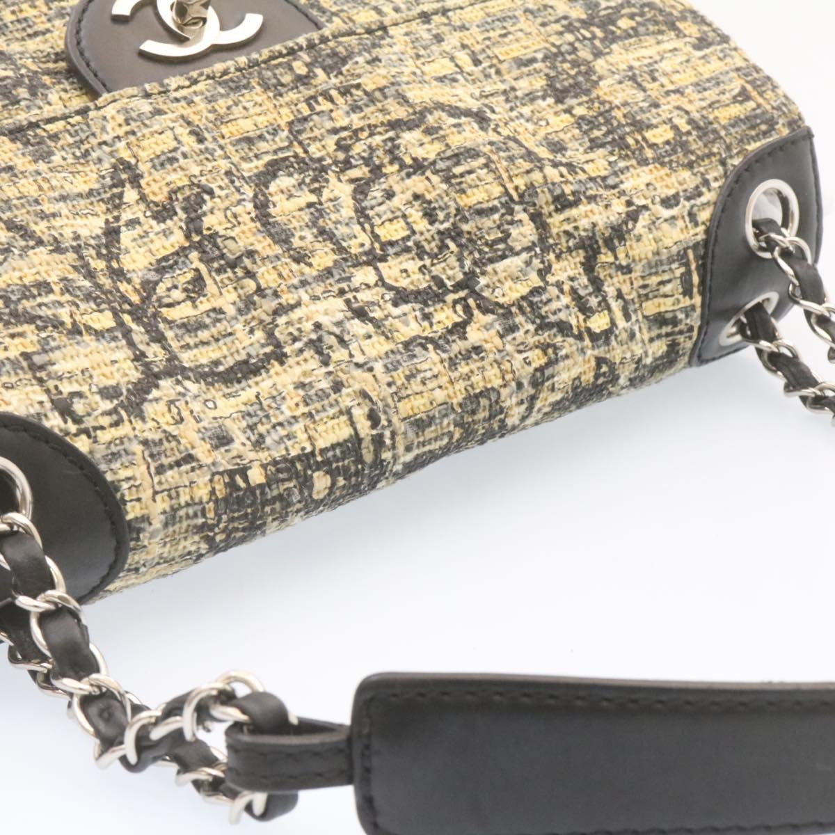 CHANEL Camellia Icon Turn lock Chain Flap ShoulderBag Beige Black CC  24396A