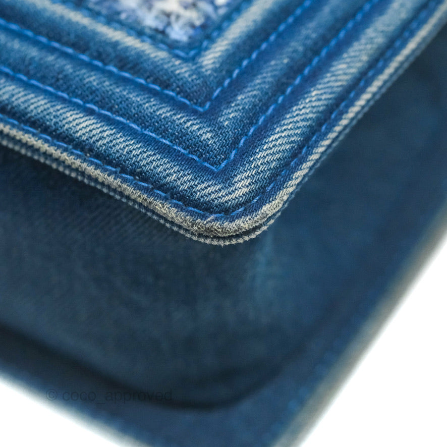 Chanel Medium Boy Blue Denim Tweed Ruthenium Hardware
