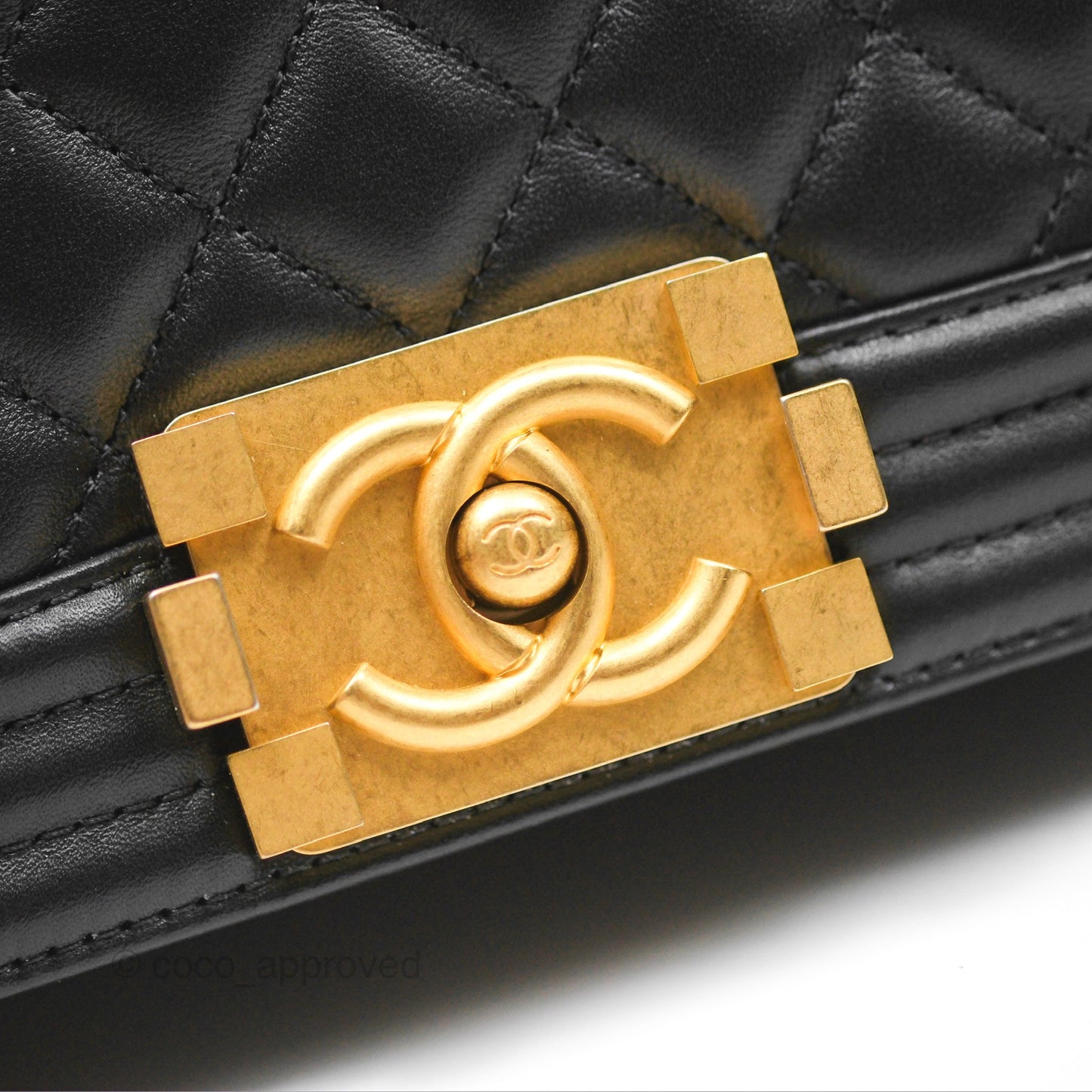 Chanel Small Boy Quilted Black Calfskin Aged Gold Hardware
