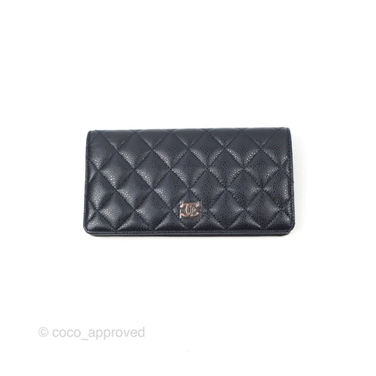 Chanel Classic Quilted Long Wallet Navy Caviar Silver Hardware