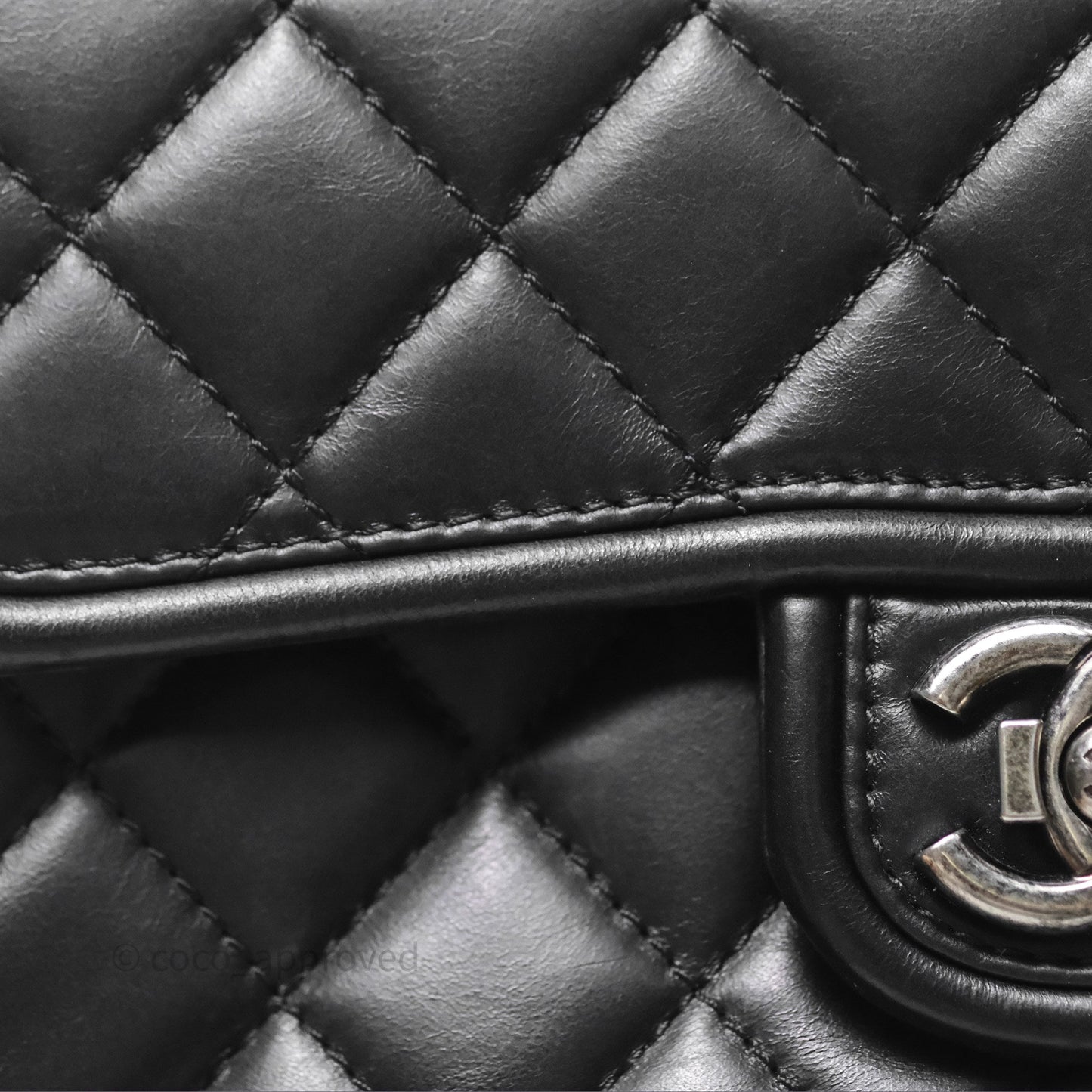 Chanel Quilted Large Prestige Top Handle Flap Calfskin Black Ruthenium Hardware