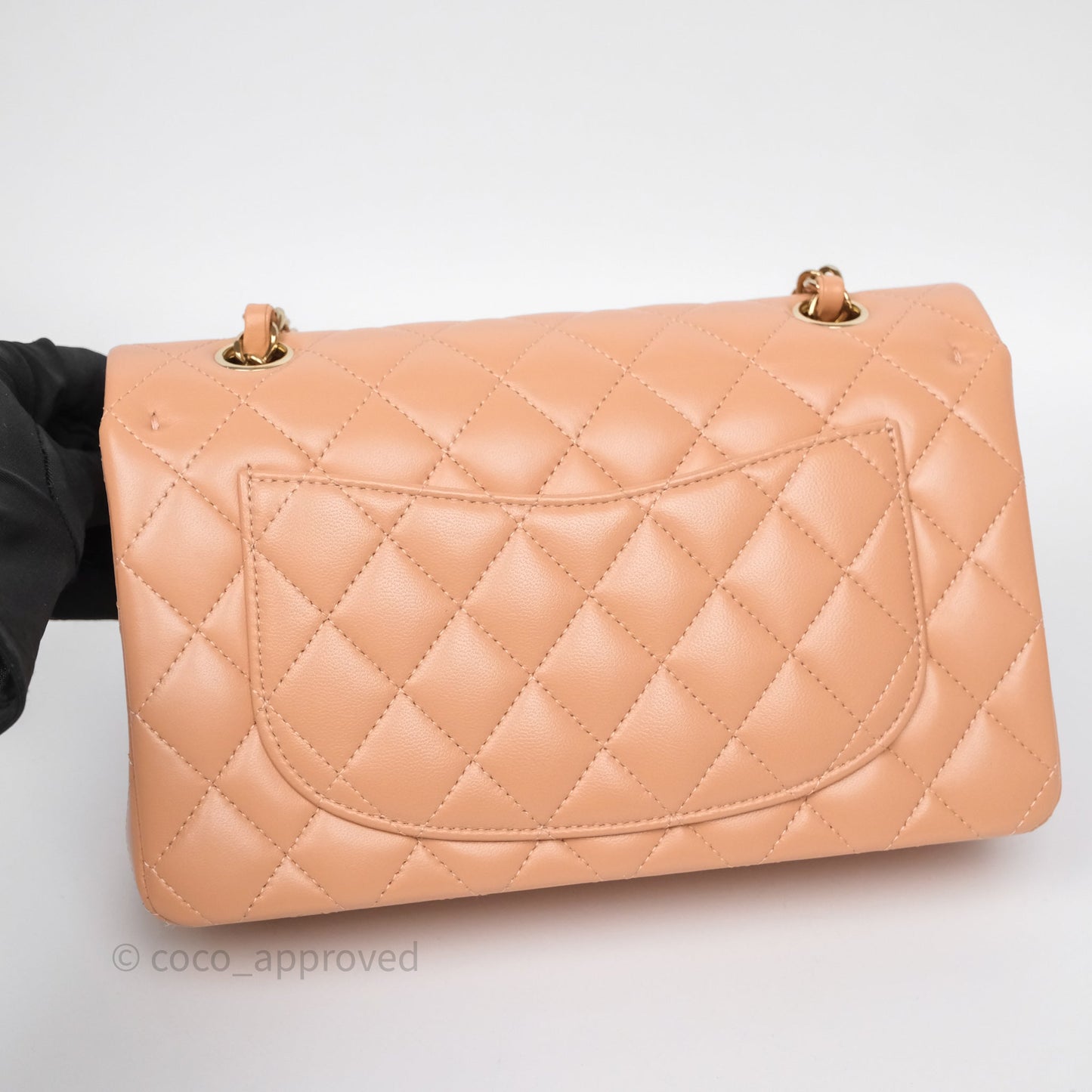Chanel Small Classic Flap Quilted Dark Peach Beige Lambskin Gold Hardware