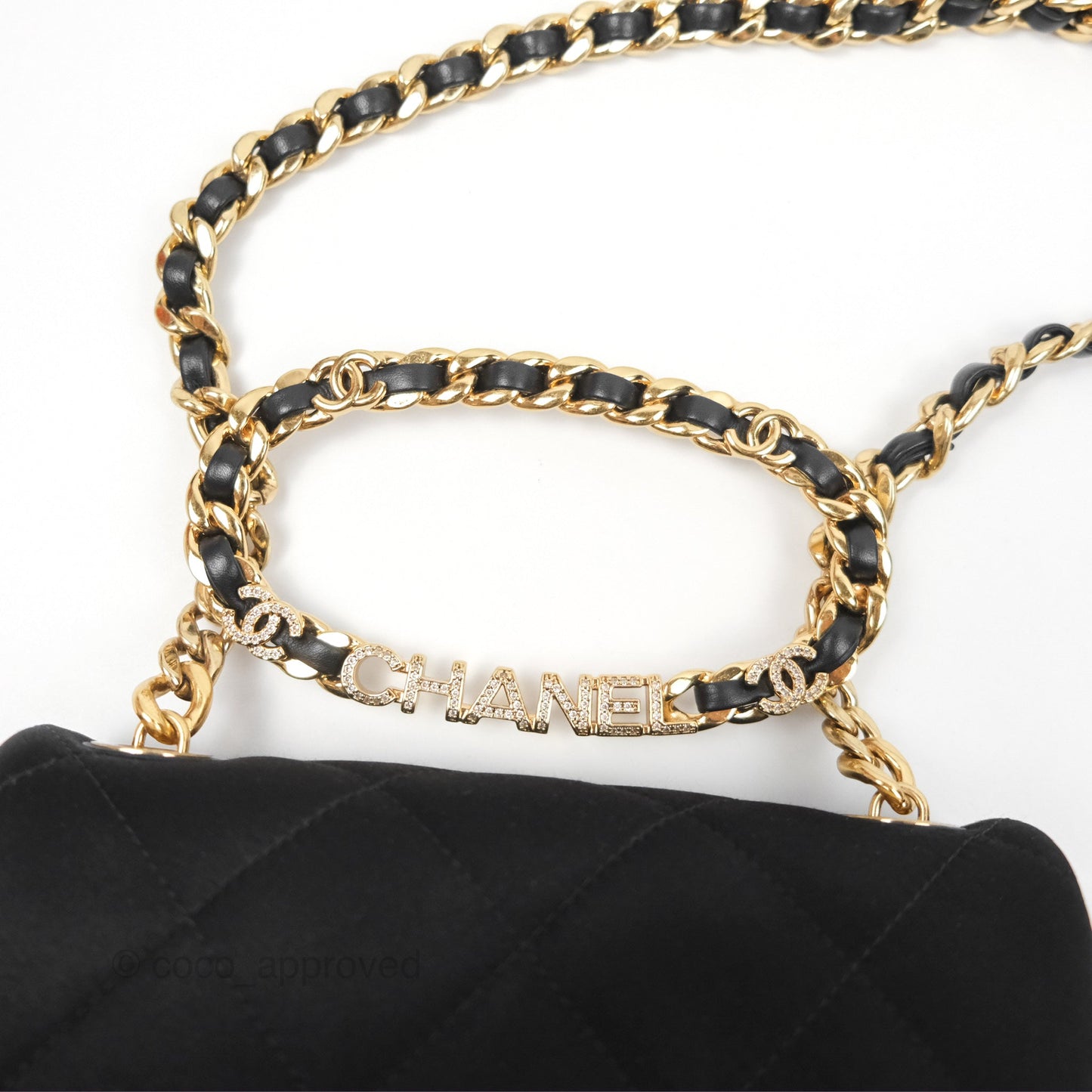 Chanel Mini Square with Crystal Top Handle Black Satin Gold Hardware