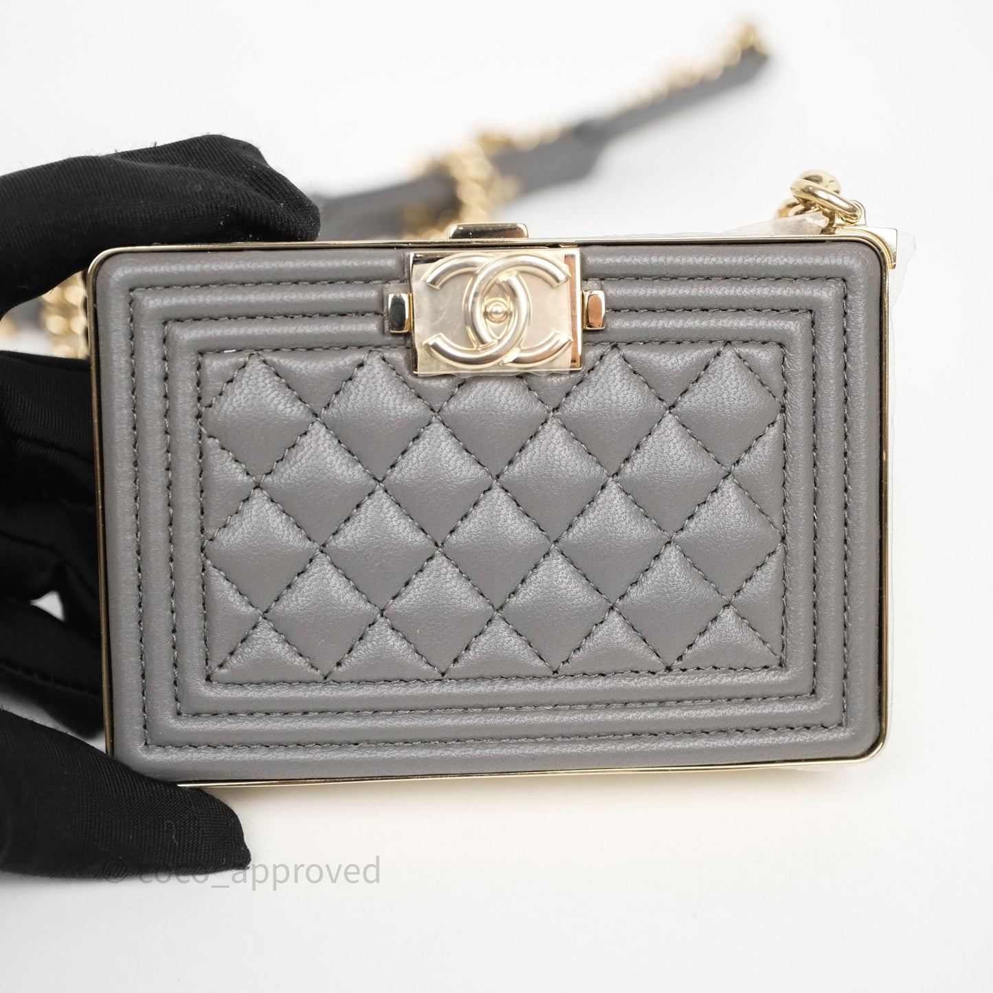 Chanel Grey Boy Mini Clutch Lambskin Gold Hardware