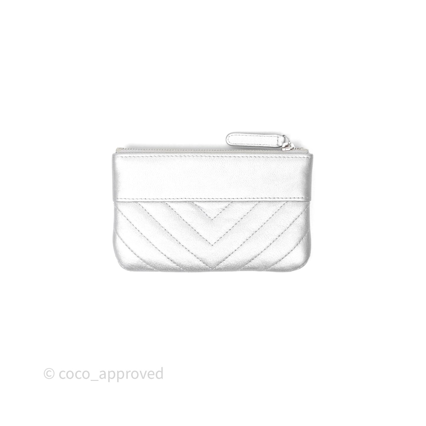 Chanel Mini Chevron Mademoiselle O Case Silver Goatskin Silver Hardware