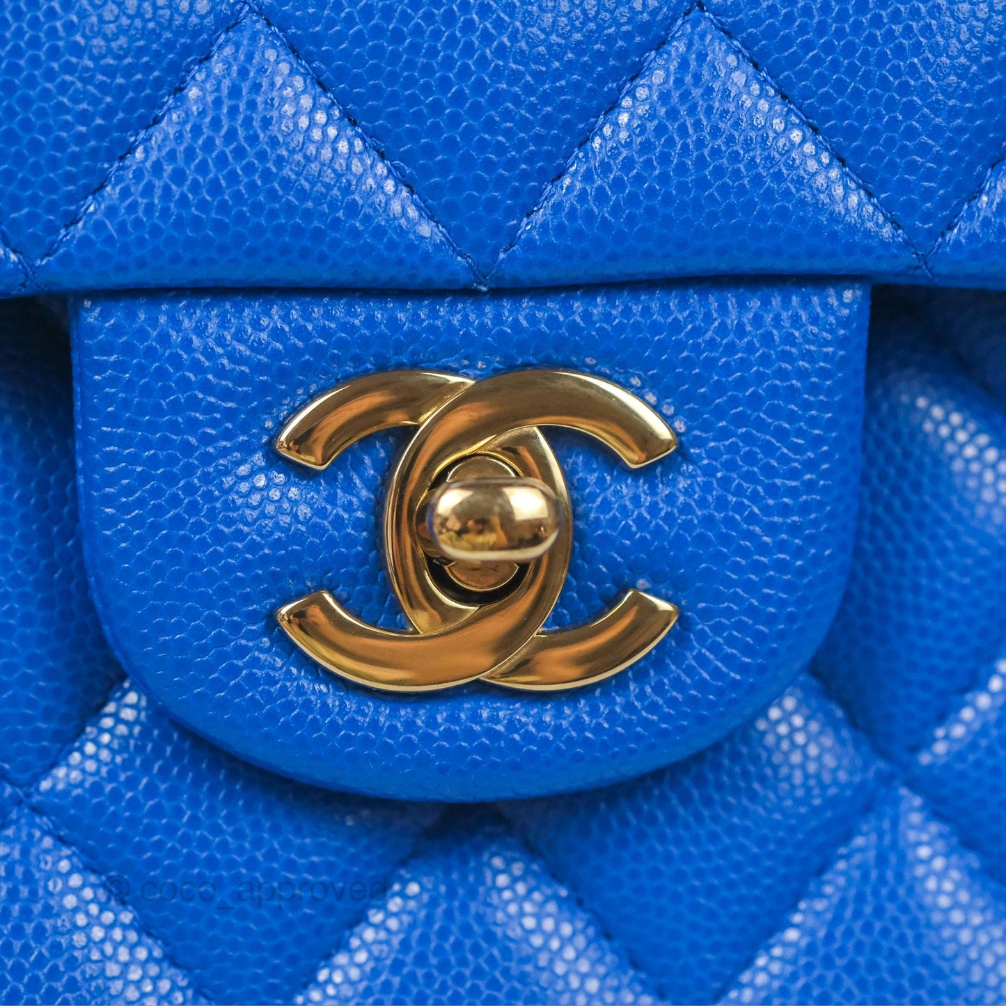 Chanel Small Classic Quilted Flap Blue Caviar Gold Hardware