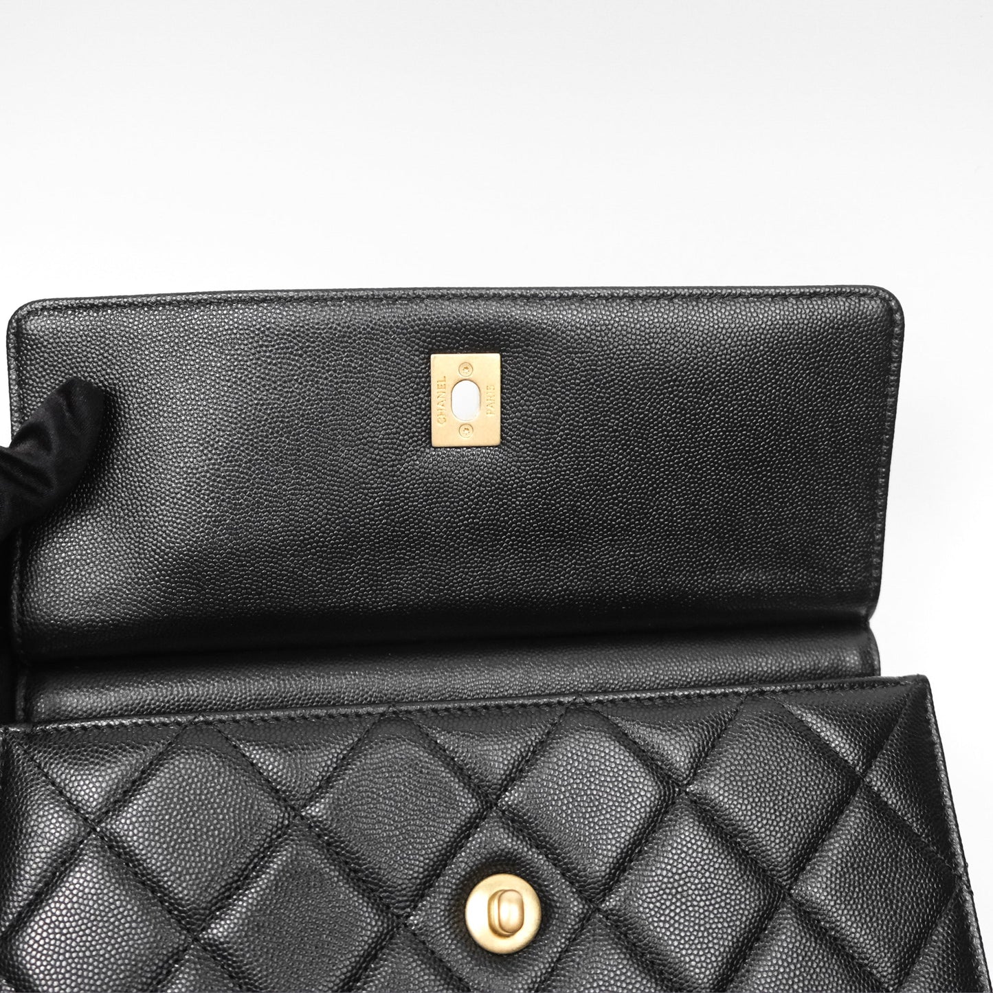Chanel Chain Flap Bag Black Caviar Aged Gold Hardware 23A
