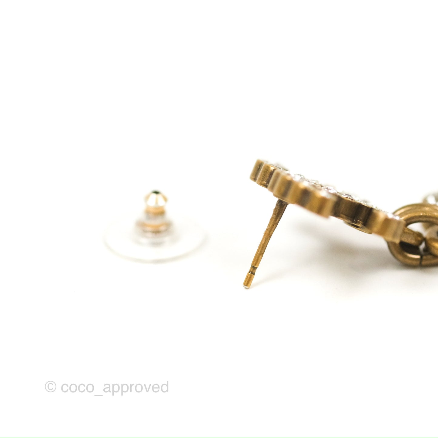Chanel Large Crystal CC No5 Drop Earrings Antique Gold Tone 20S