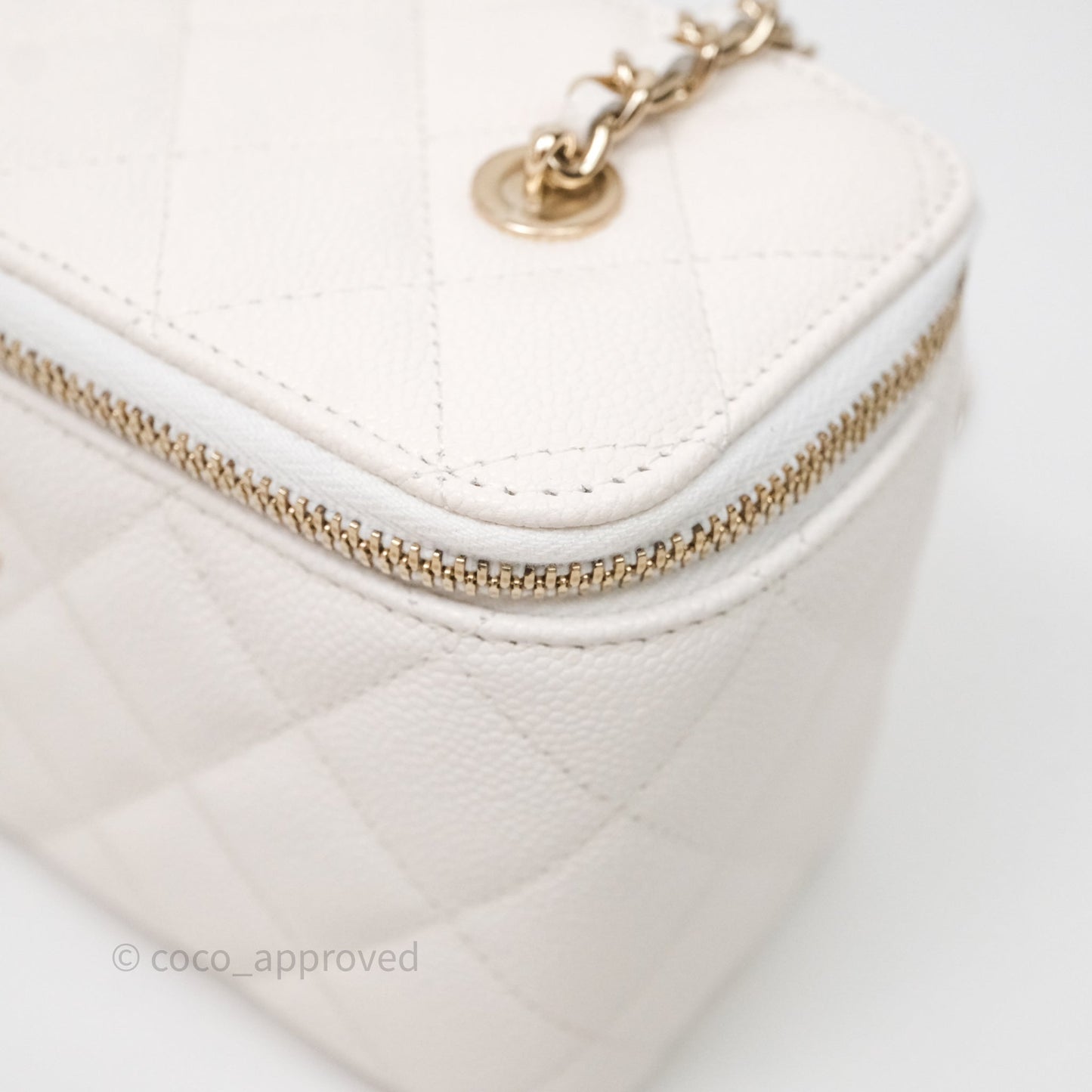 Chanel Classic Vanity Rectangular with Chain White Caviar Gold Hardware