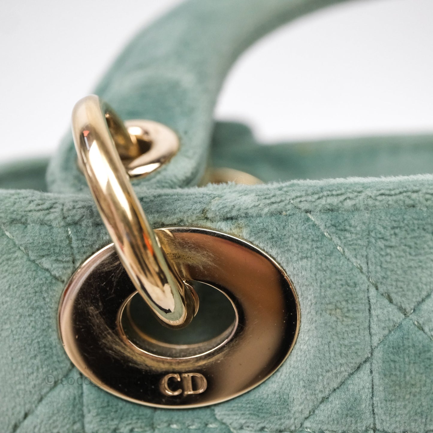 Christian Dior Mini Lady Dior Green Suede Cannage Gold Hardware
