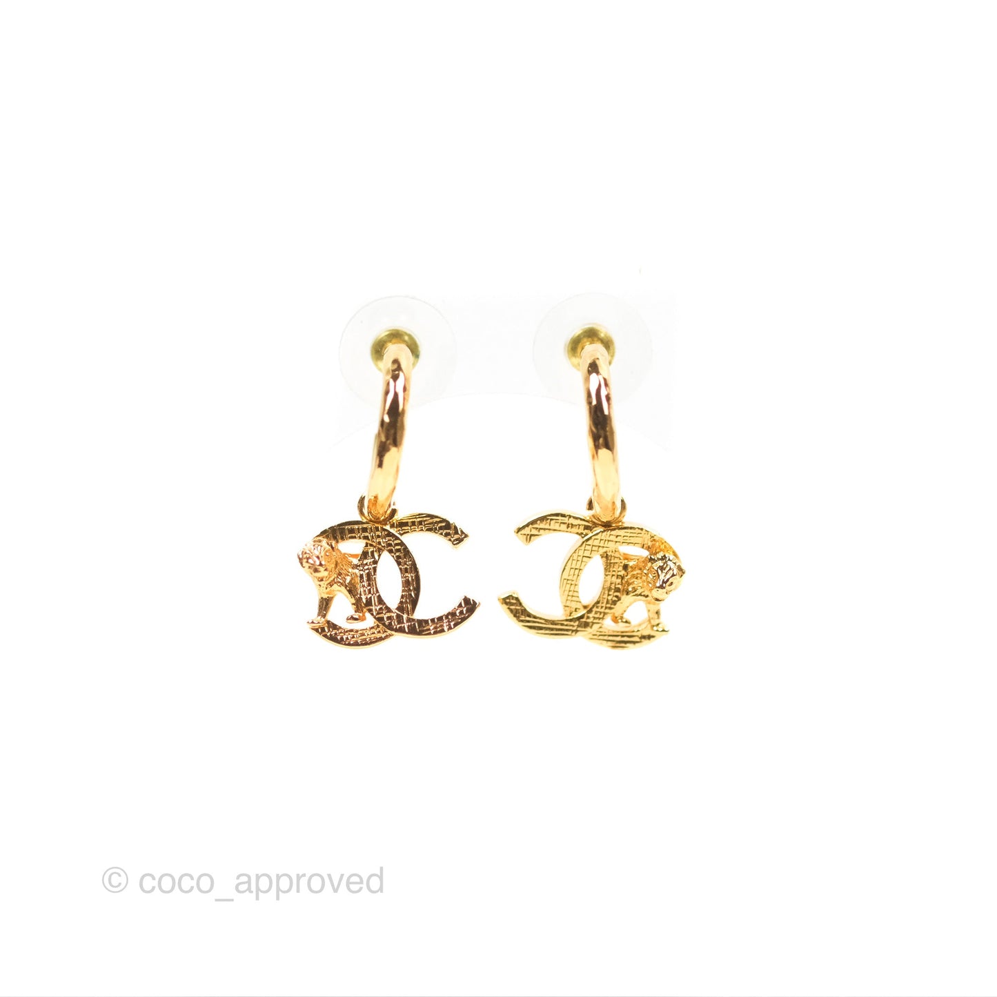 Chanel Lion CC Hoop Earrings Gold Tone 22A