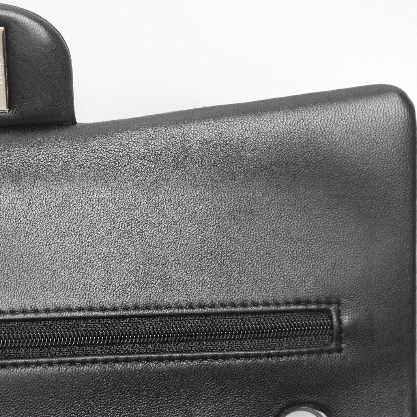 Chanel Classic M/L Medium Flap Quilted Black Lambskin Silver Hardware