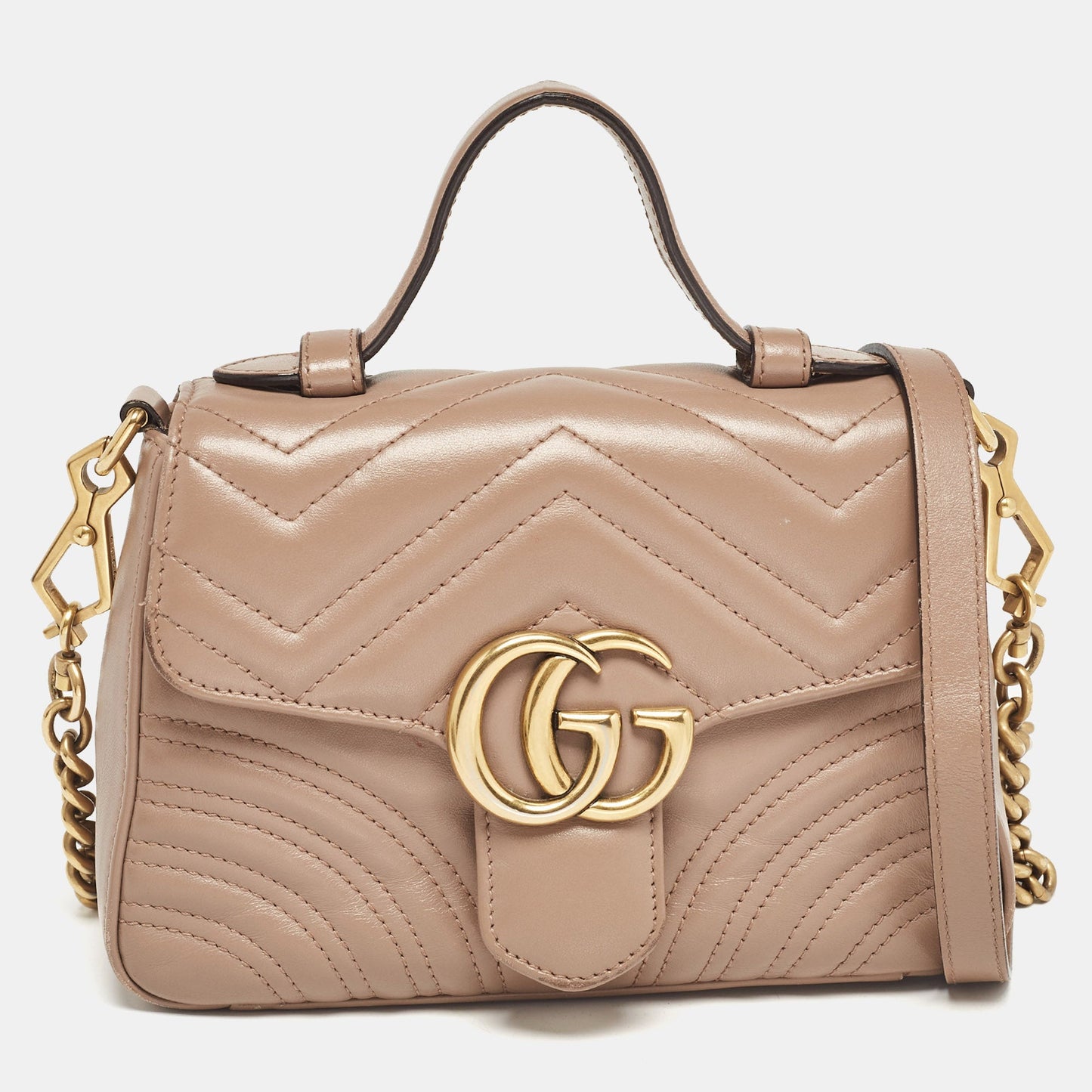 Luxury Gucci Trending 2025 Dusty Pink Matelass&eacute; Leather Mini Gg Marmont Top Handle Bag..