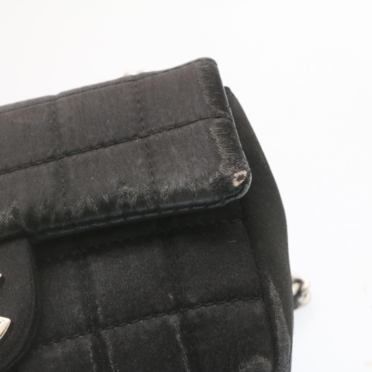 Luxury Chanel Choco Bar Rouge Racket Linestone Shoulder Bag Satin Black CC  24559A