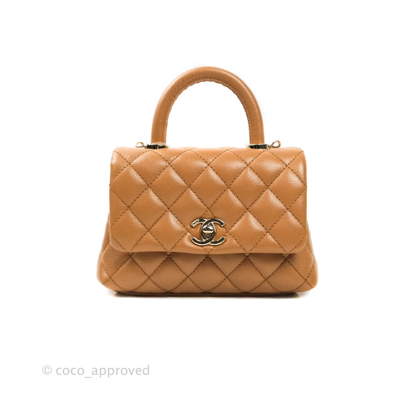 Chanel Quilted Extra Mini Coco Handle Dark Beige Caviar Gold Hardware 21P