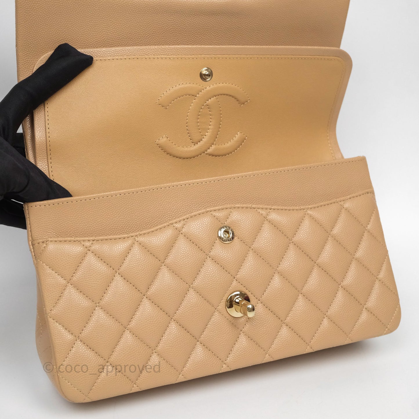 Chanel Classic M/L Medium Flap Quilted Dark Beige Caviar Gold Hardware