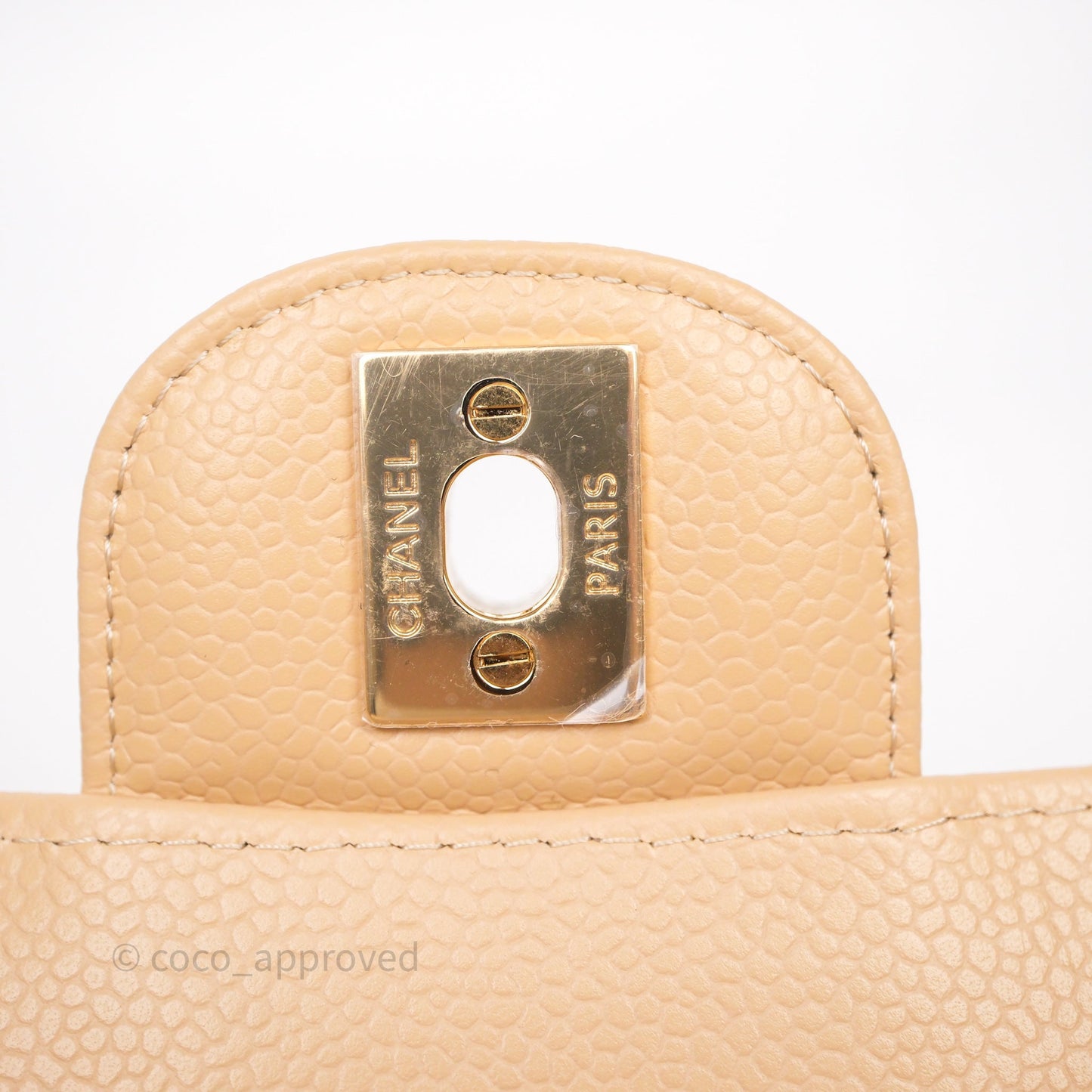 Chanel Classic M/L Medium Flap Quilted Beige Caviar Gold Hardware