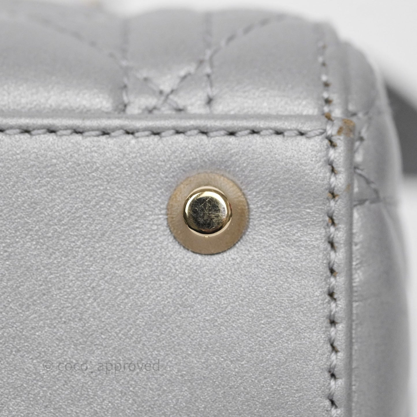 Christian Dior Mini Lady Dior Iridescent Grey Lambskin Cannage Gold Hardware
