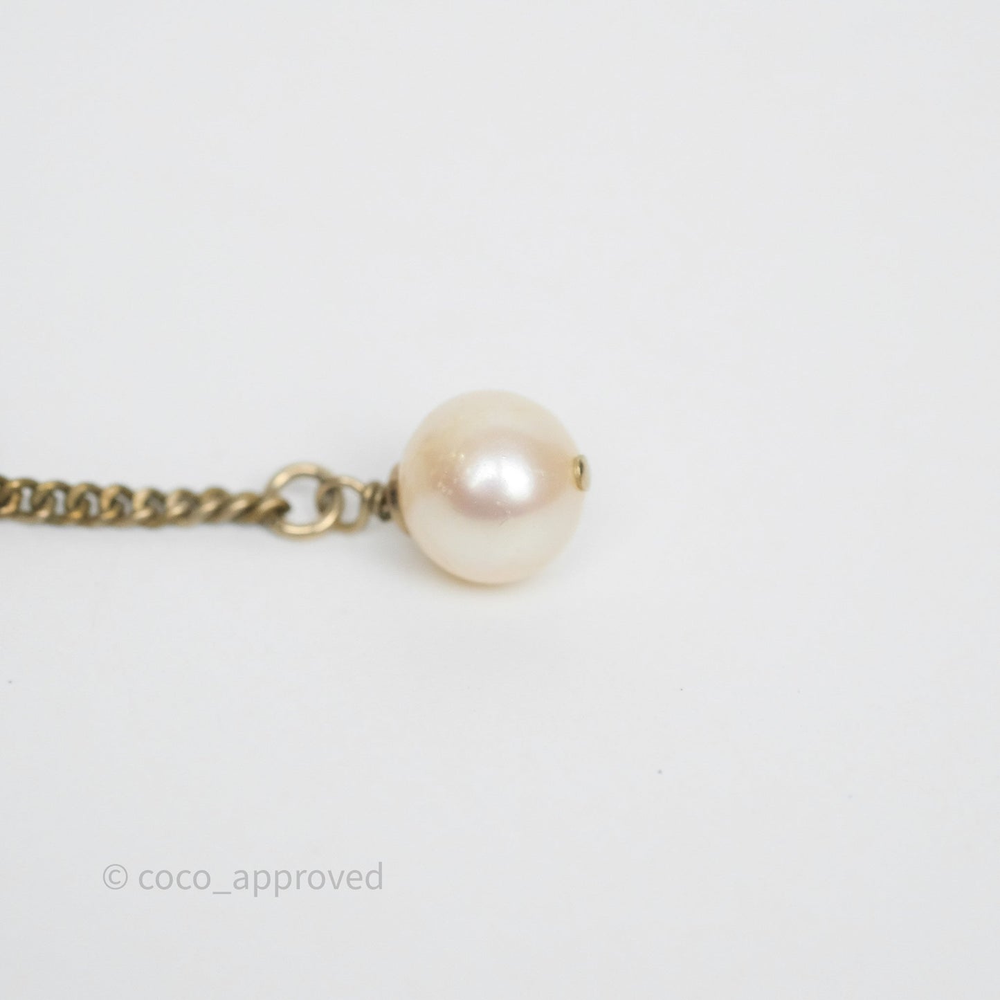 Chanel CC Pearl Drop Earrings Gold Tone