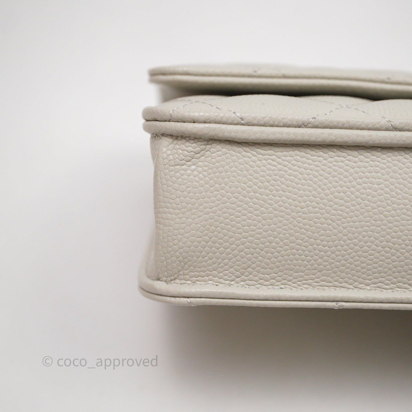 Chanel Quilted Wallet on Chain WOC Light Grey Caviar Gold Hardware 24S