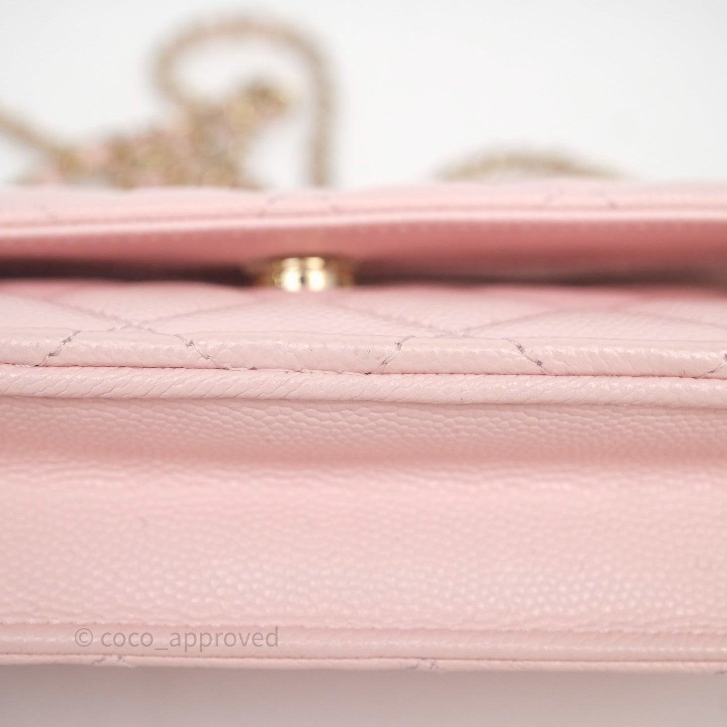Chanel Classic Quilted Wallet on Chain WOC Light Pink Caviar Gold Hardware