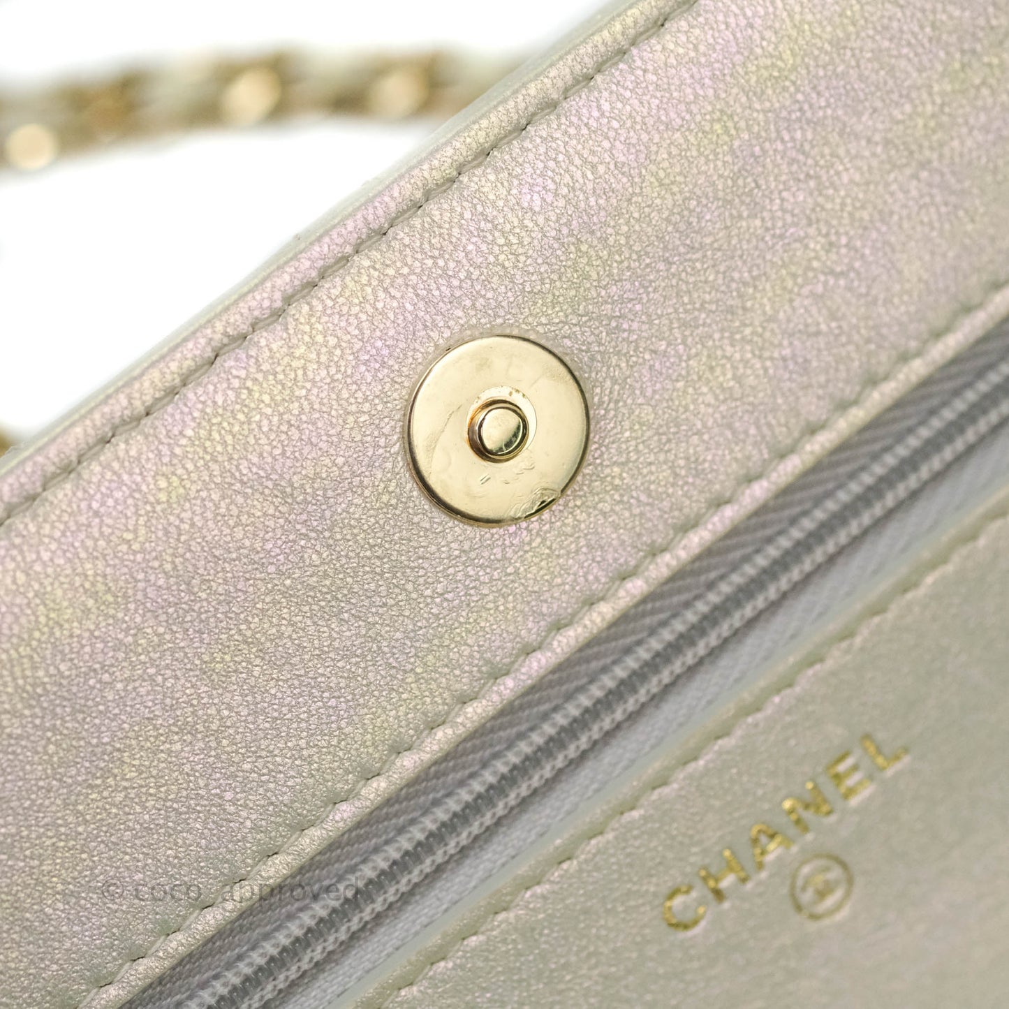 Chanel Quilted Wallet on Chain WOC Iridescent Ivory Light Gold Hardware