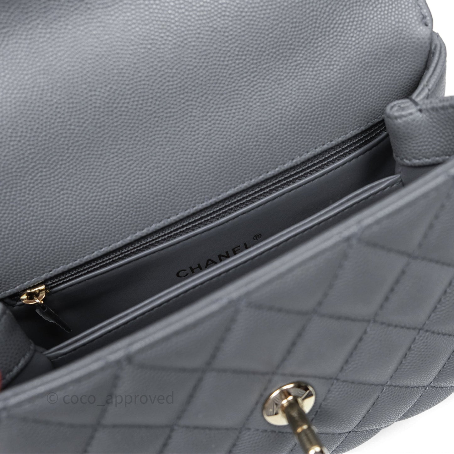 Chanel Small Coco Handle Quilted Grey Caviar Gold Hardware 23K