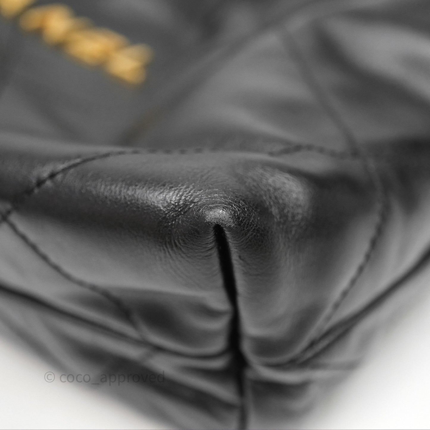 Chanel 22 Bag Small Black Shiny Calfskin Aged Gold Hardware
