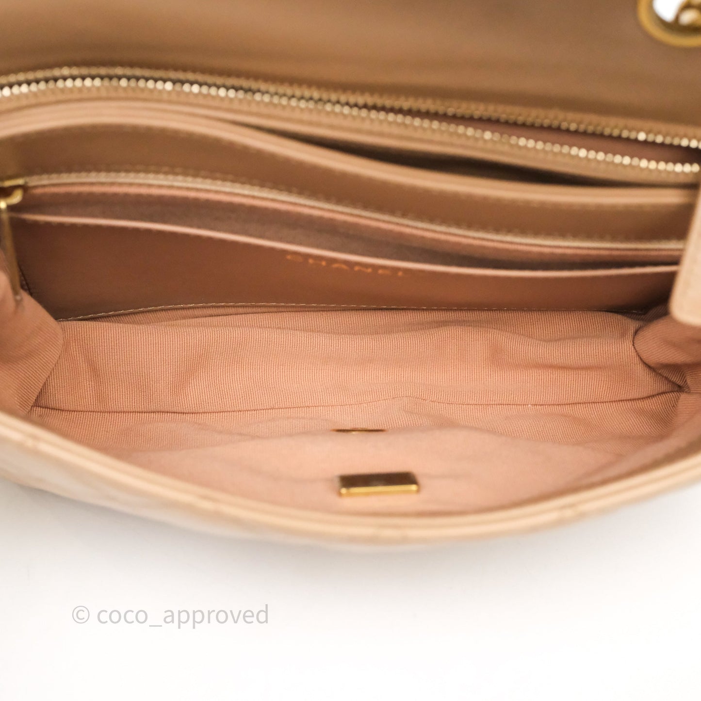 Chanel Medium All Slide Adjustable Chain Flap Bag Beige Lambskin Aged Gold Hardware