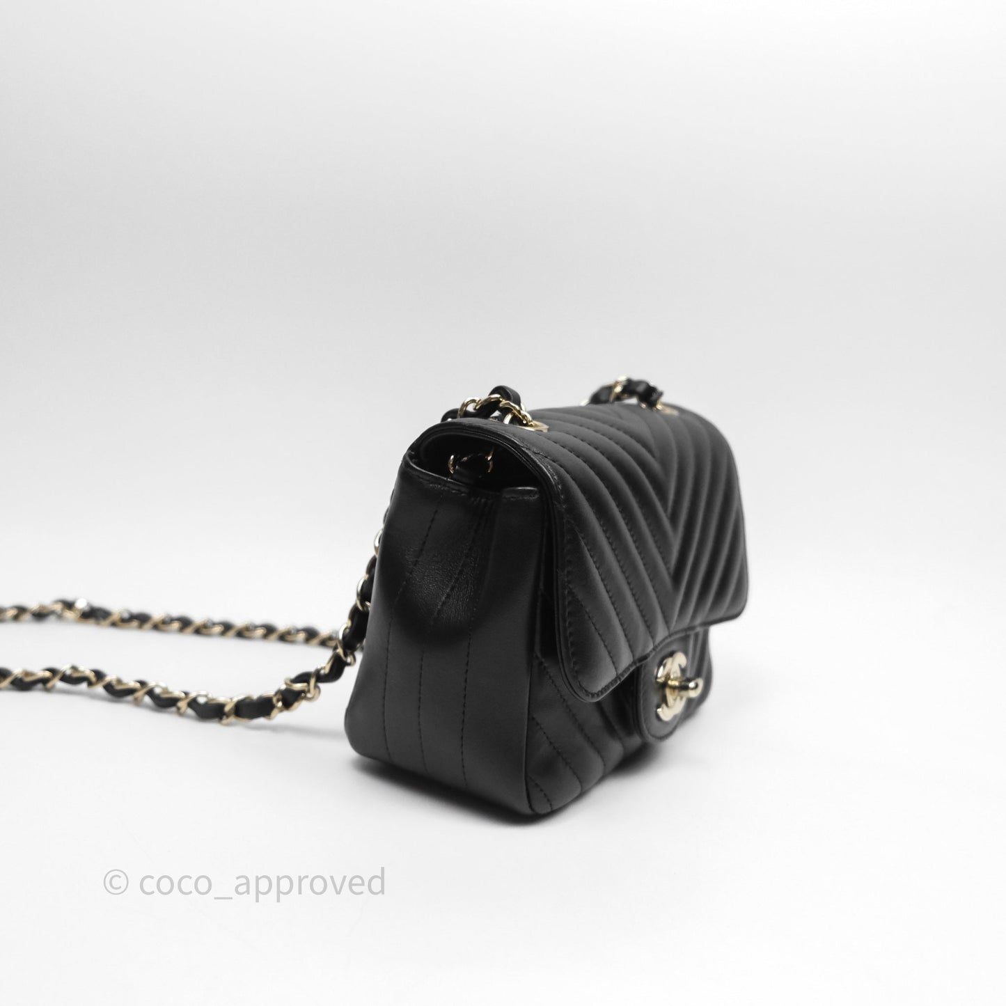 Chanel Mini Square Black Chevron Lambskin Gold Hardware