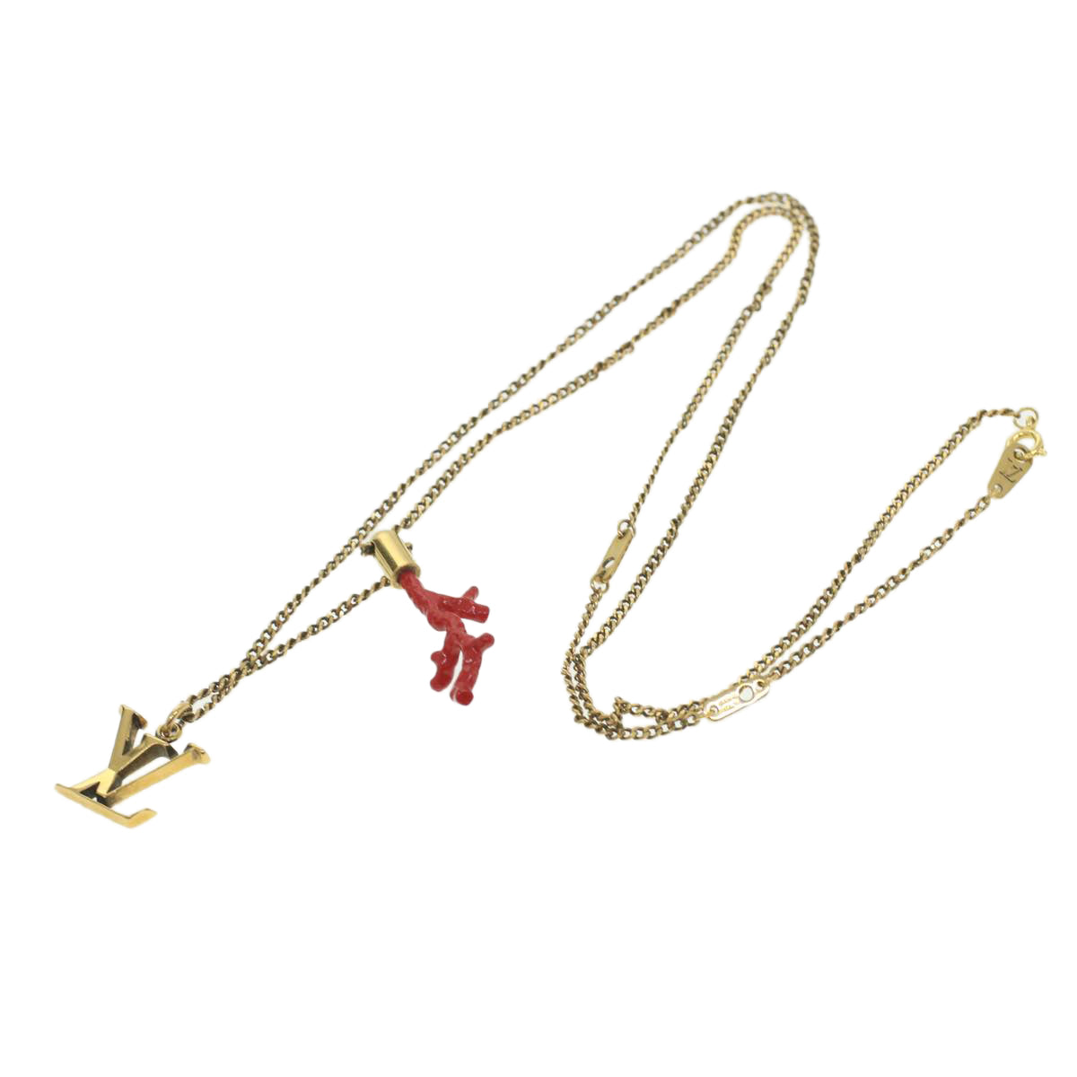 LOUIS VUITTON Coral LV Initials Necklace Metal Red Gold M68903 LV 24655
