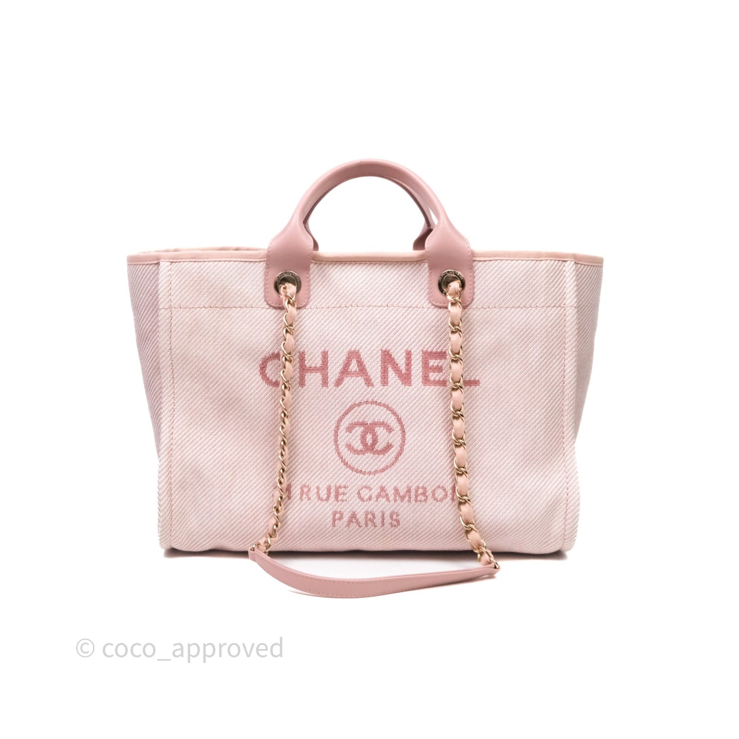 Chanel Large Deauville Tote Pink Canvas Gold Hardware