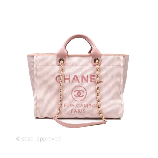 Chanel Large Deauville Tote Pink Canvas Gold Hardware