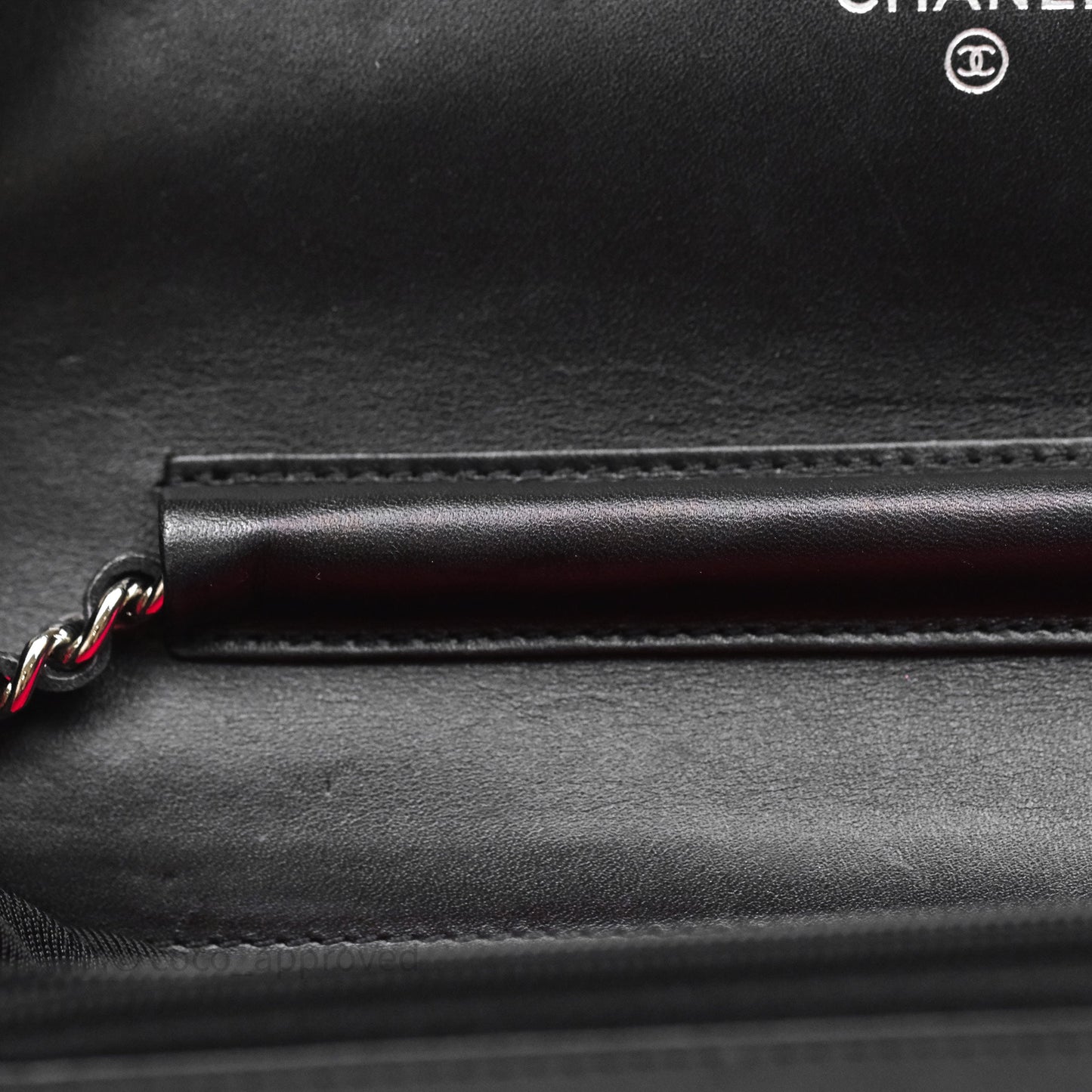 Chanel Quilted Cambon Wallet on Chain WOC Black Calfskin Silver Hardware