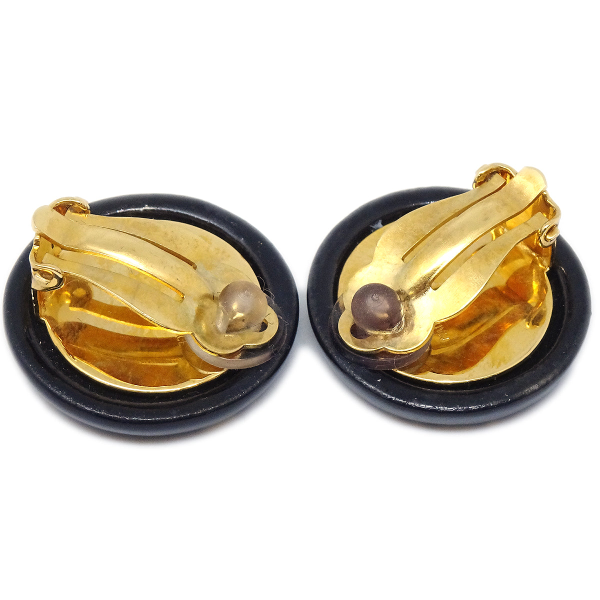 Luxury Chanel 1997 Button Logo Earrings Black Clip-On