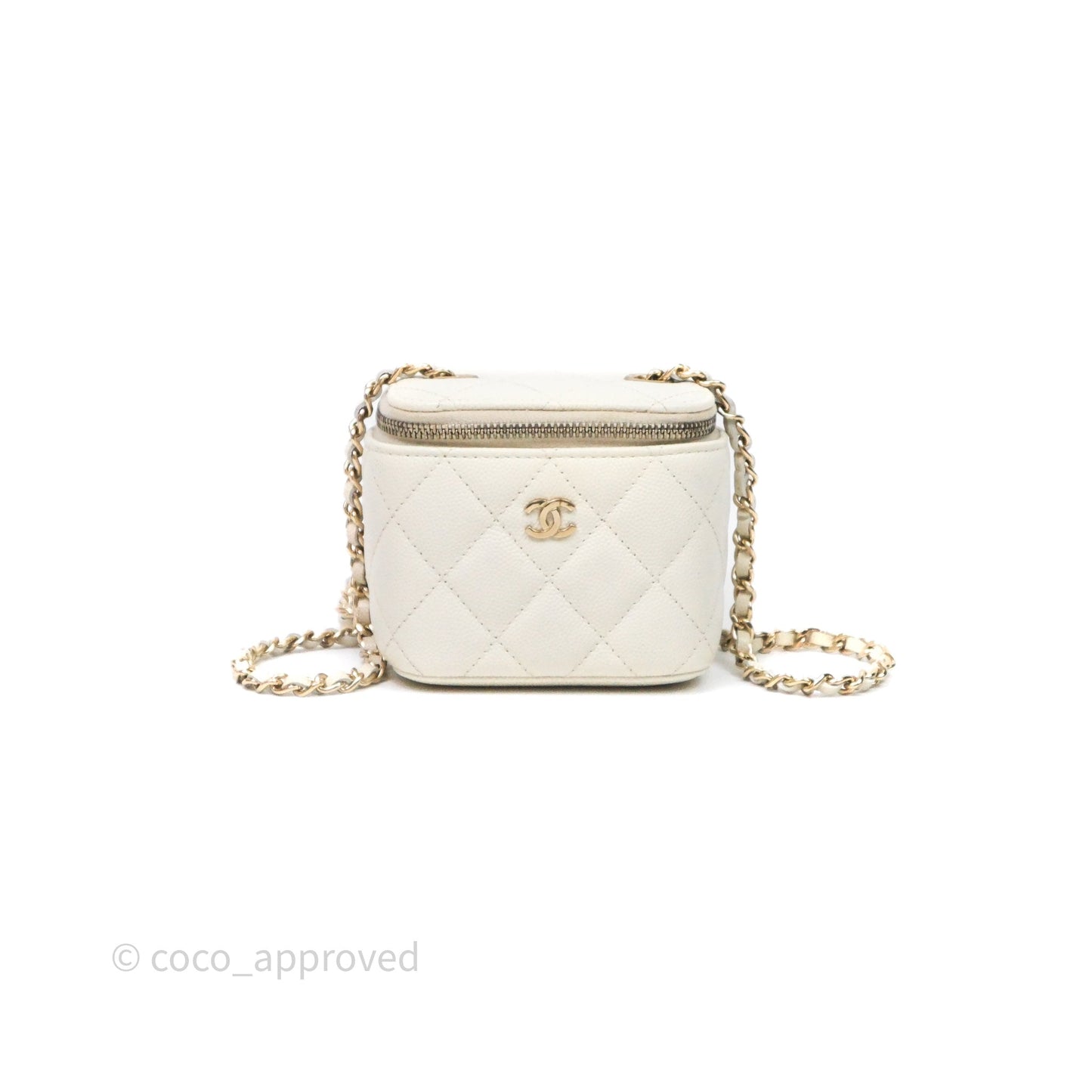 Chanel Mini Vanity With Chain White Caviar Gold Hardware