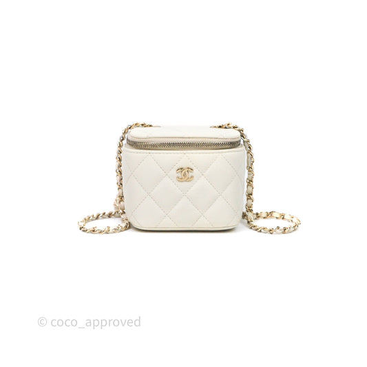 Chanel Mini Vanity With Chain White Caviar Gold Hardware