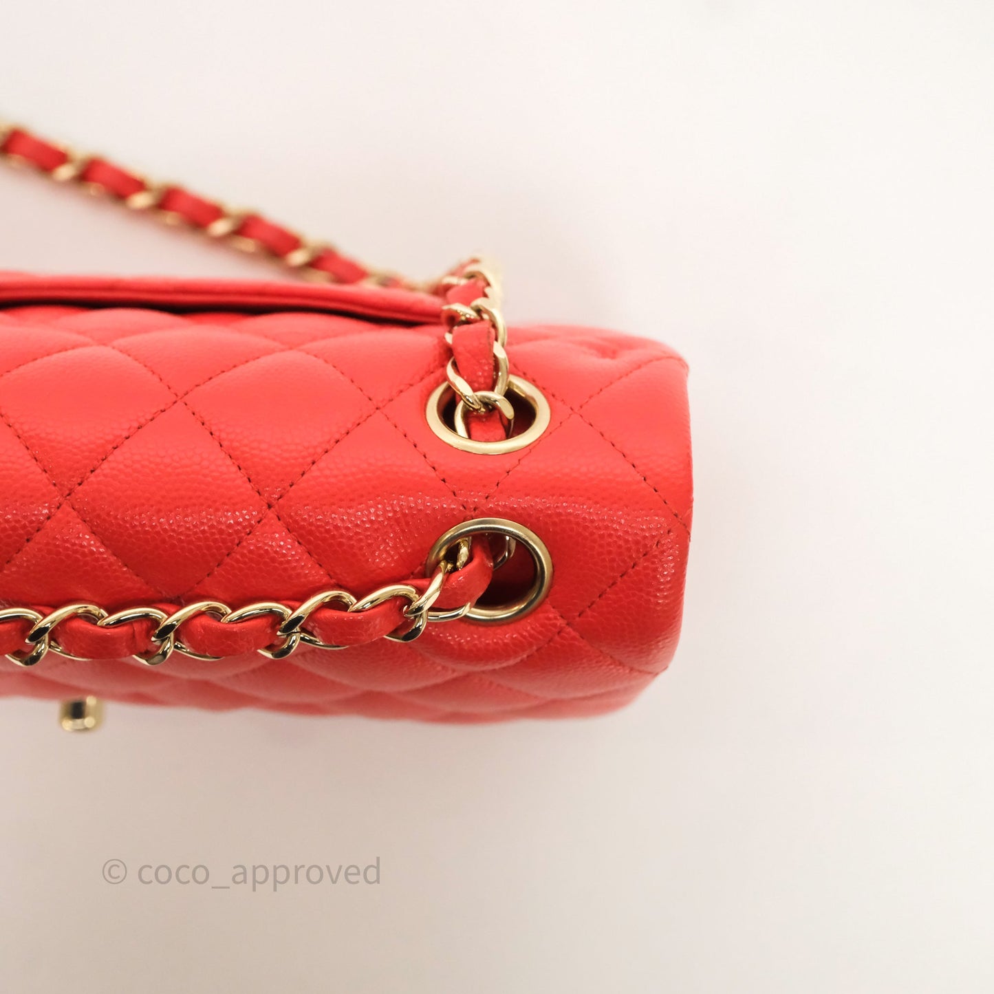 Chanel Small Classic Flap Quilted Red Orange Caviar Gold Hardware