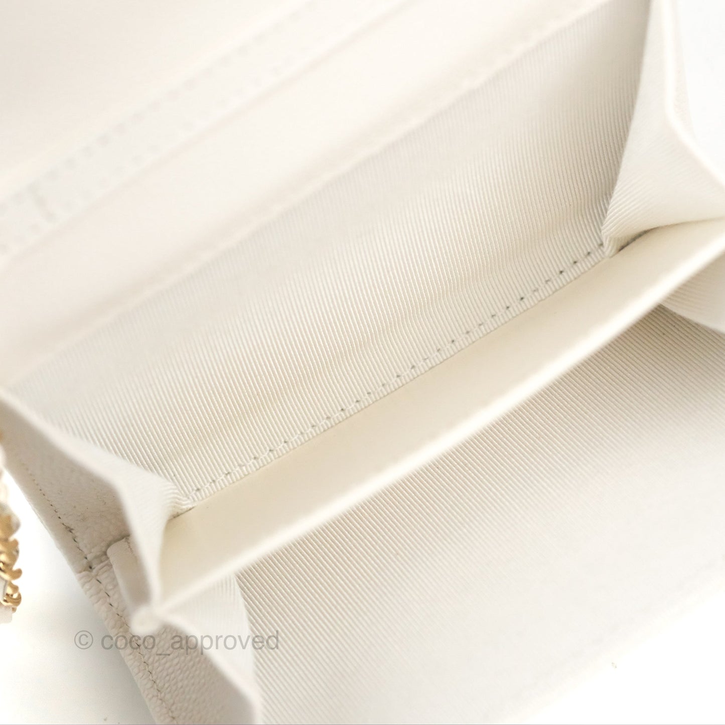Chanel Mini Wallet With Chain White Caviar Gold Hardware
