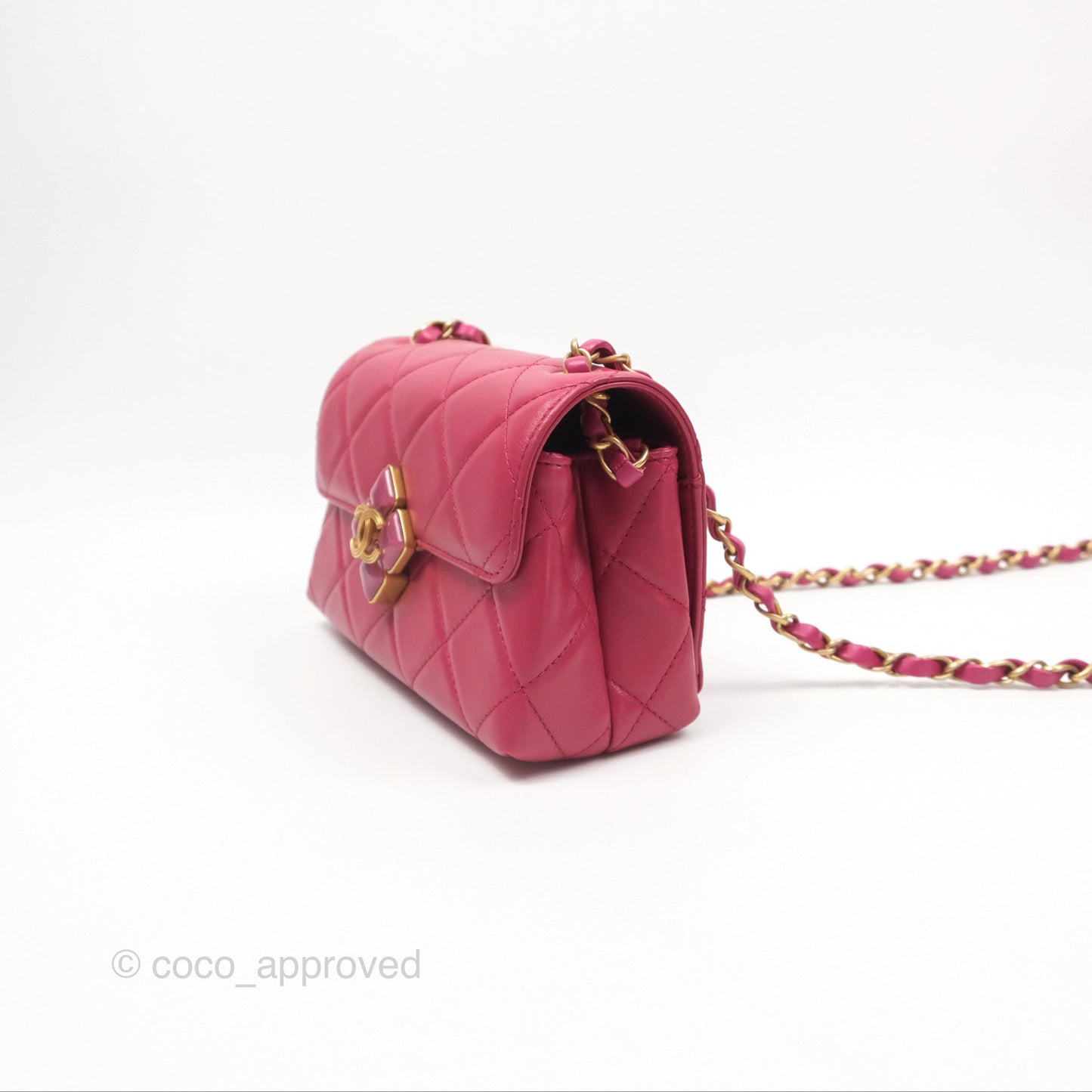 Chanel Diamond Lock CC Flap Bag Pink Lambskin Gold Hardware