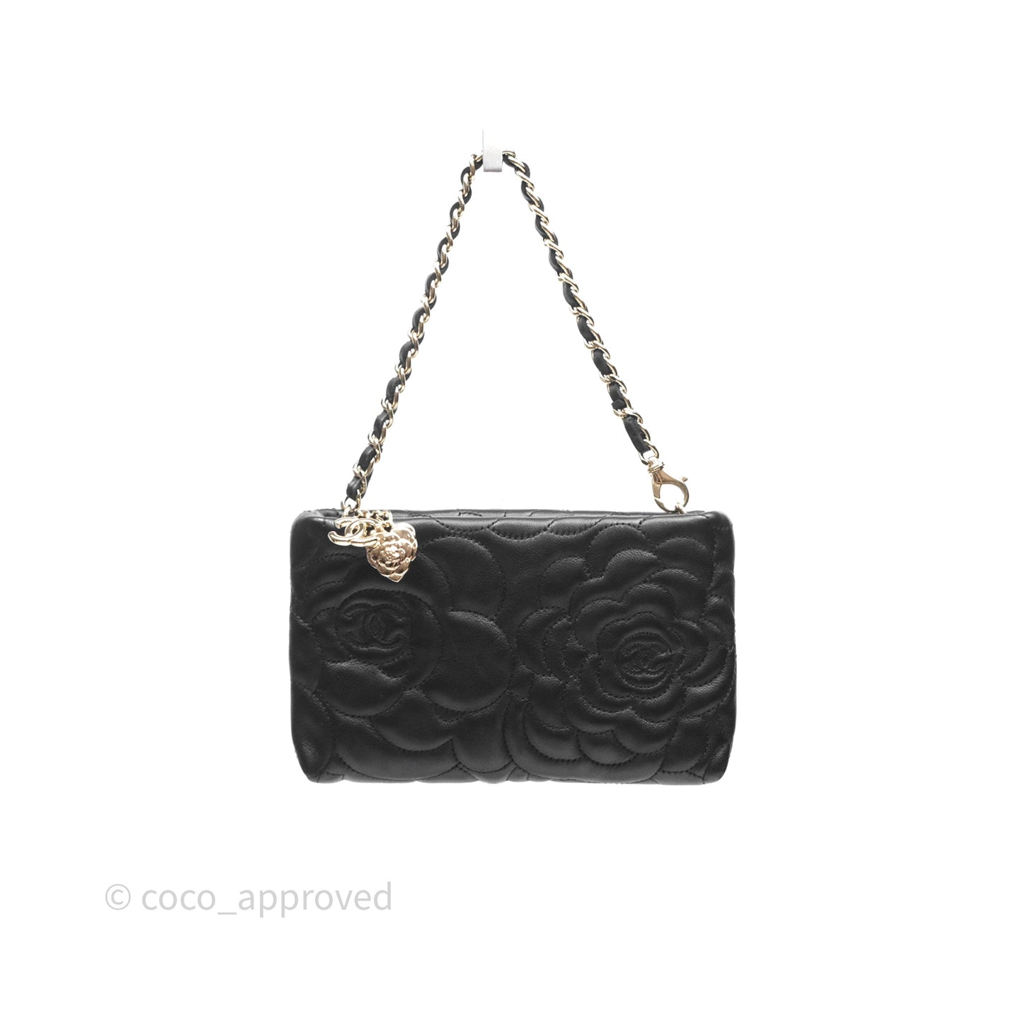 Chanel Camellia Pochette Clutch Black Lambskin Gold Hardware