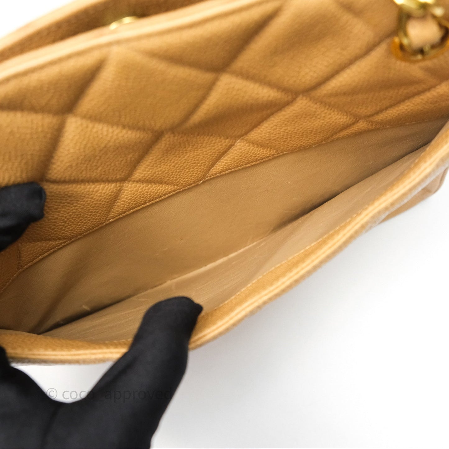 Chanel Vintage CC Quilted Tote Dark Beige Caviar 24K Gold Hardware