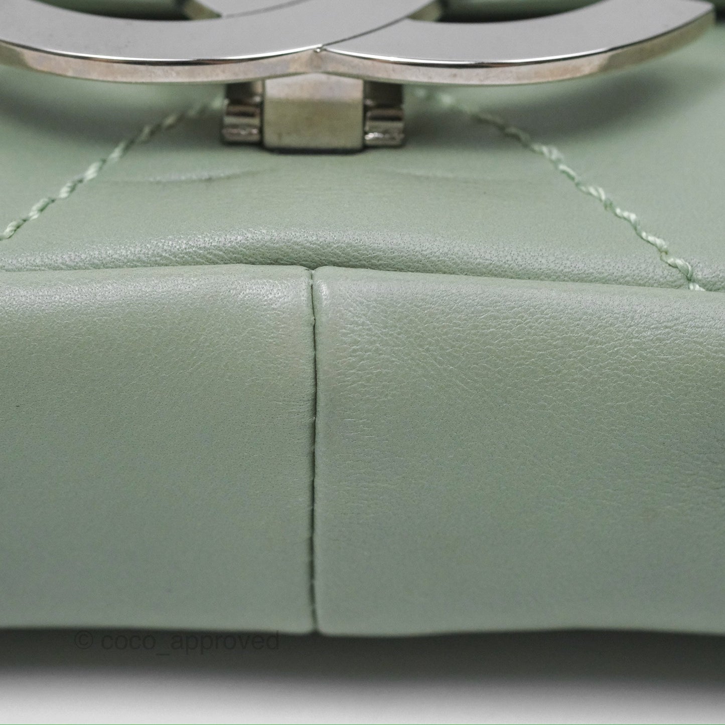 Chanel CC East West Flap Bag Lambskin Mint Green Silver Hardware