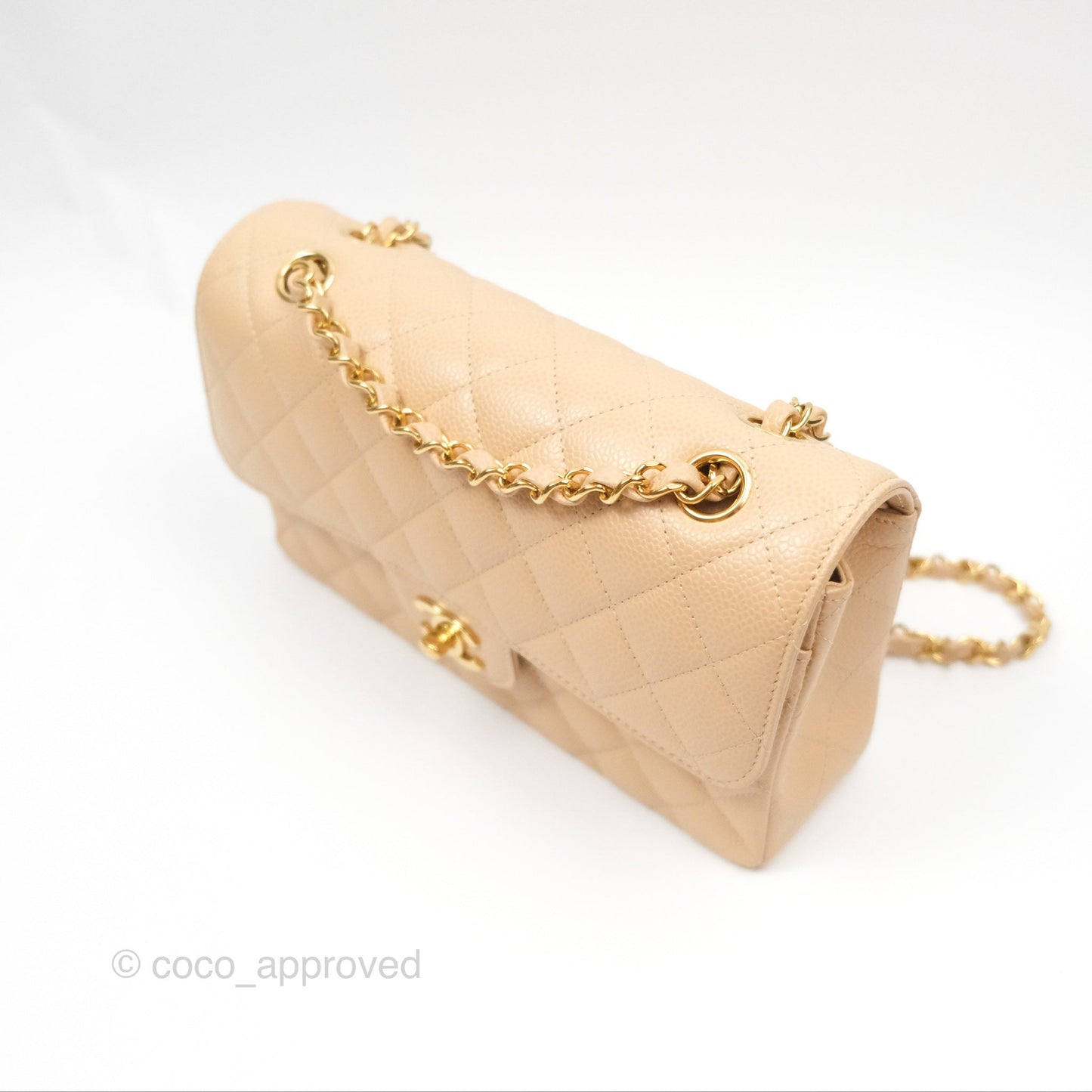 Chanel Small Quilted Classic Flap Beige Caviar Gold Hardware