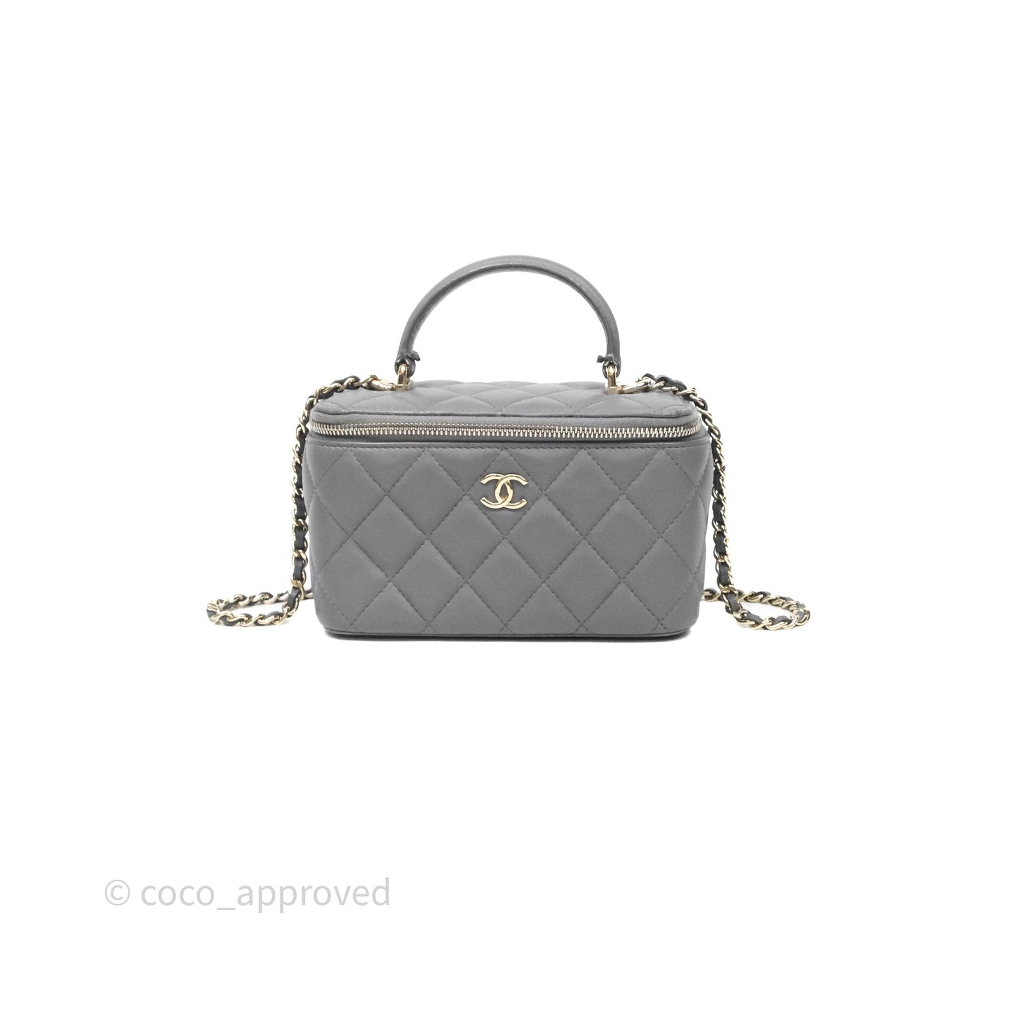 Chanel Vanity Rectangular Top Handle Grey Lambskin Gold Hardware