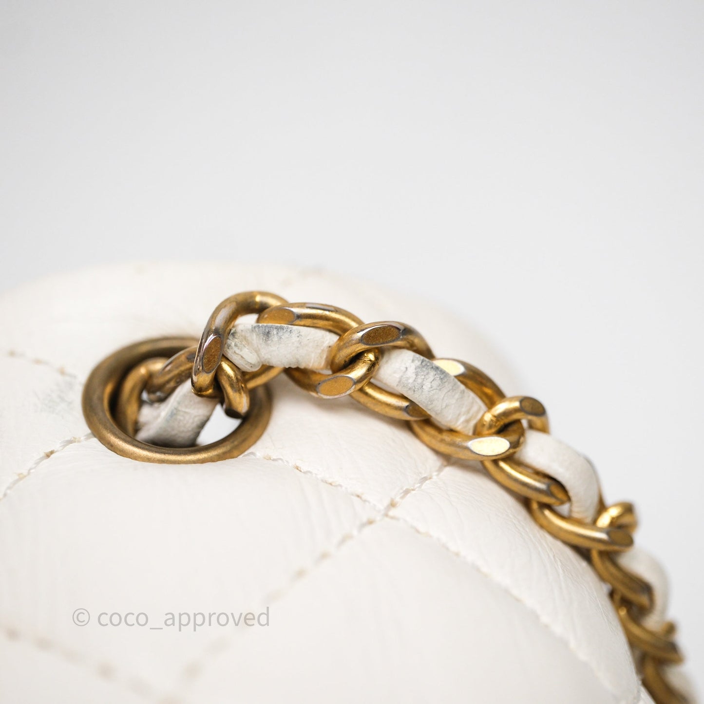 Chanel Mini Rectangular Pearl Crush Quilted White Lambskin Aged Gold Hardware