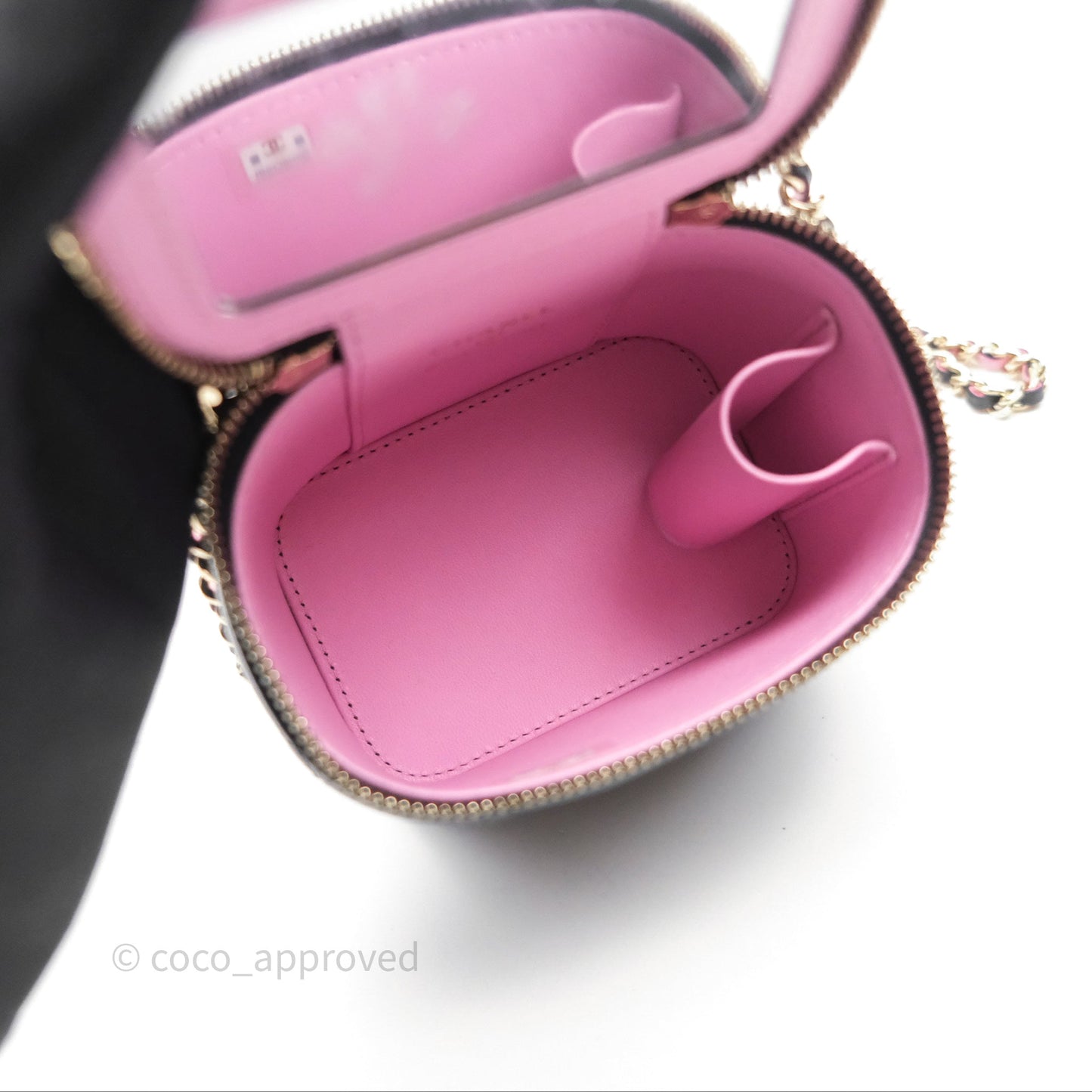 Chanel Mini Top Handle Vanity With Chain Black/ Pink Lambskin Gold Hardware